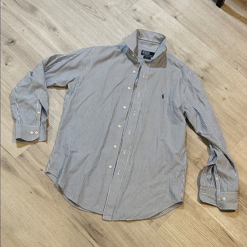 Polo Ralph Lauren women’s long sleeve button front shirt in white and fall royal